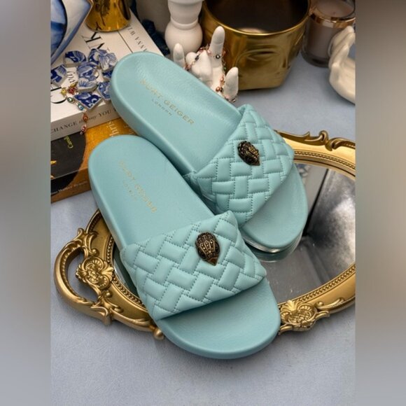 🆕 KURT GEIGER LONDON 🧿 NWOB Meena Eagle Quilted Slides, Blue - Sz EU 37 US 7 - Picture 7 of 14